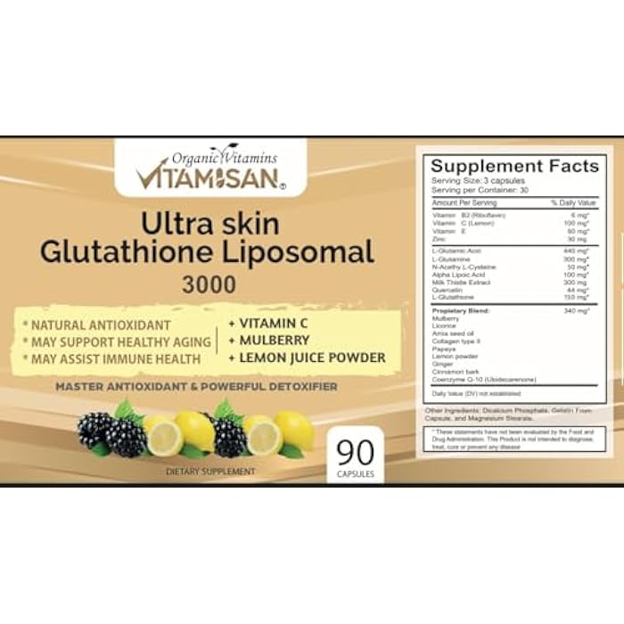 VITAMISAN Glutathione Liposomal, NAC, Milk Thistle, Collagen, Total, 90 Capsules, Made in USA, Fresh - Image 3