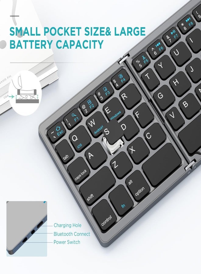 JPHTEK Foldable Bluetooth Keyboard with Touchpad - Portable Wireless Keyboard with Stand Holder (Stand+Foldable Bluetooth Keyboard) - Image 2