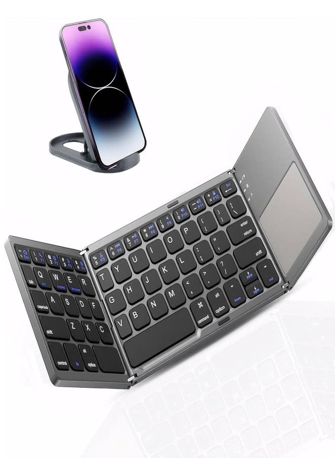 JPHTEK Foldable Bluetooth Keyboard with Touchpad - Portable Wireless Keyboard with Stand Holder (Stand+Foldable Bluetooth Keyboard) - Image 1