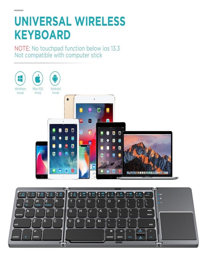 JPHTEK Foldable Bluetooth Keyboard with Touchpad - Portable Wireless Keyboard with Stand Holder (Stand+Foldable Bluetooth Keyboard) - Image 3