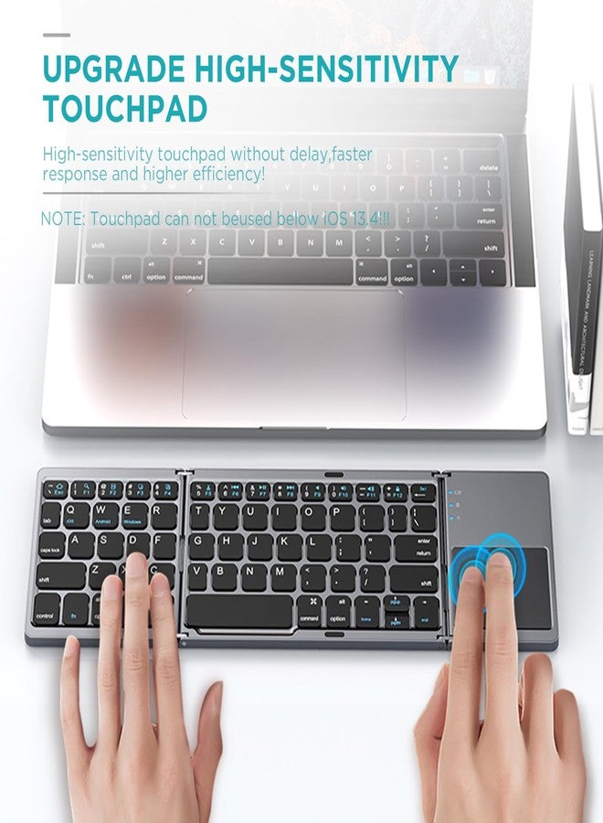 JPHTEK Foldable Bluetooth Keyboard with Touchpad - Portable Wireless Keyboard with Stand Holder (Stand+Foldable Bluetooth Keyboard) - Image 5
