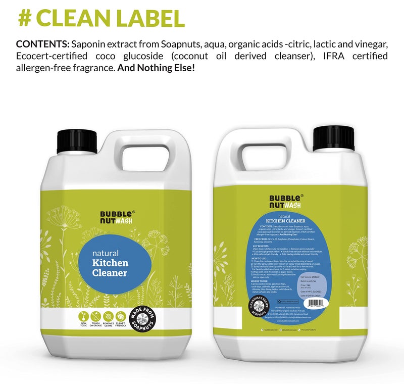 BubbleNut Wash- Natural, Organic Multipurpose Kitchen Cleaner Spray - for Oven, Chimney, Gas Stove, Sink, Slab, Platform, Tiles- Hard Stain & Grease Remover (2.5L) - Image 5