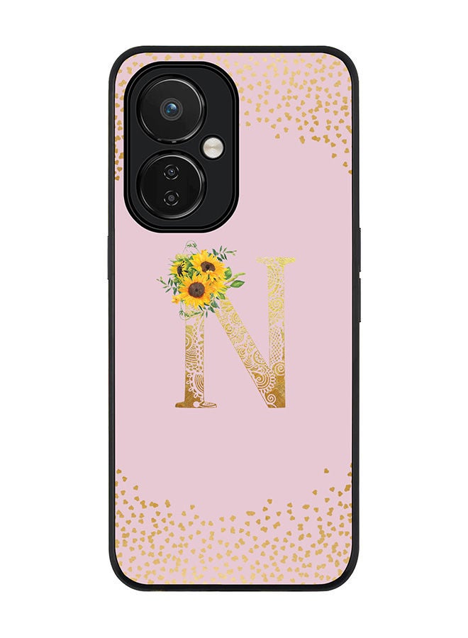 Stylizedd Rugged Black edge case for Nord CE 3 Lite Slim fit Soft Case Flexible Rubber Edges Anti Drop TPU Gel Thin Cover - Custom Monogram Initial Floral Pattern Alphabet - N - Pink - Image 1