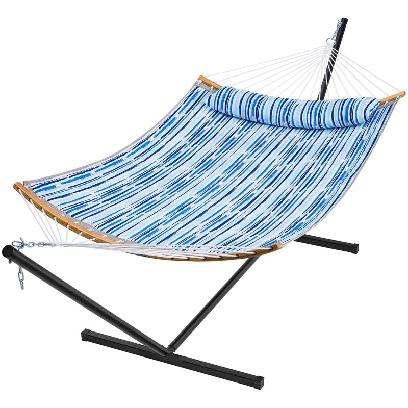 SUPERJARE Hammock with Stand 2 Person Heavy Duty Hammock Frame Detachable Pillow  Strong CurvedBar  Portable Carrying Bag Perfect for Outdoor  Indoor  Graffiti Blue