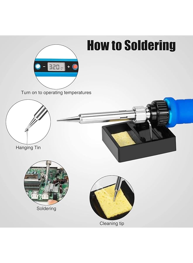 erorex Soldering Iron Kit Electronics 60W Adjustable Temperature Soldering Iron 5Pcs Soldering Iron Tips Solder Rosin Solder Wick Stand And Other Soldering Kits In Portable Toolbox - Image 3