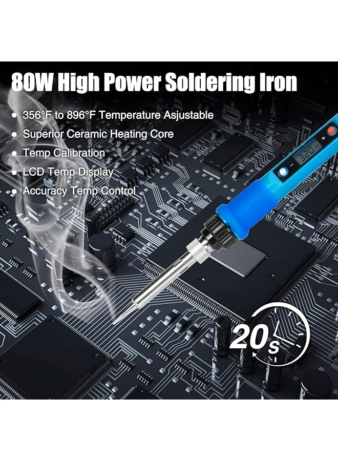 erorex Soldering Iron Kit Electronics 60W Adjustable Temperature Soldering Iron 5Pcs Soldering Iron Tips Solder Rosin Solder Wick Stand And Other Soldering Kits In Portable Toolbox - Image 4