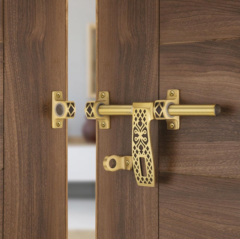 Compass سلسلة ديامود مزلاج نحاسي ثقيل للباب المفرد للمنزل/المكتب (قهوة عتيقة، 10 بوصة) - Image 1