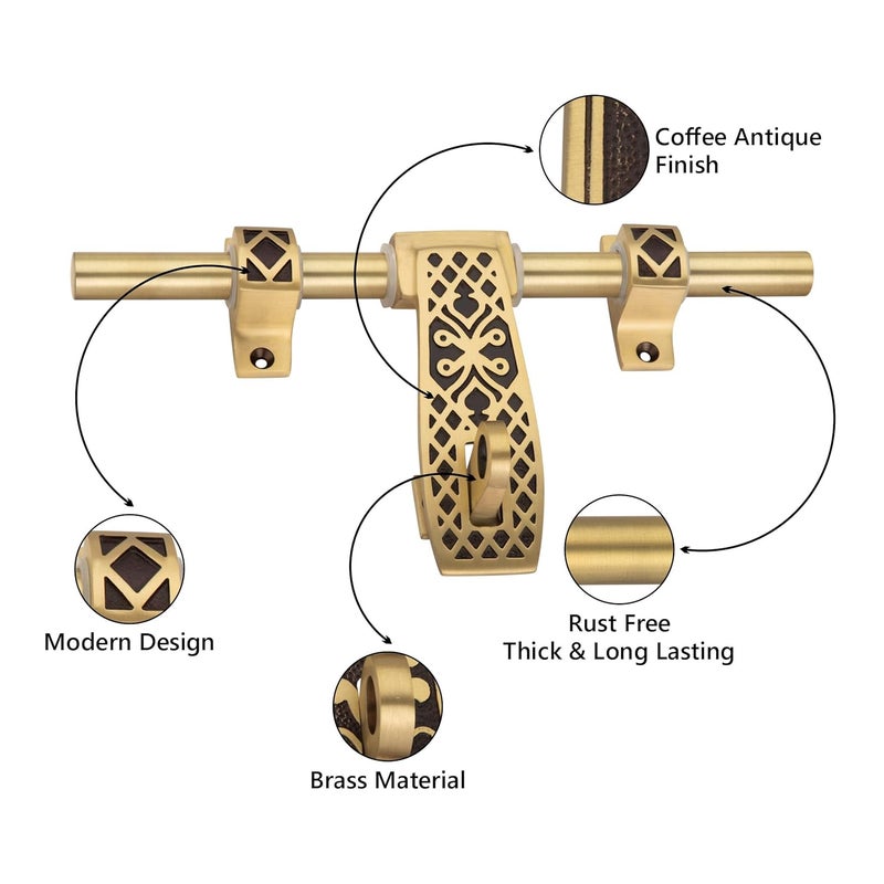 Compass سلسلة ديامود مزلاج نحاسي ثقيل للباب المفرد للمنزل/المكتب (قهوة عتيقة، 10 بوصة) - Image 3