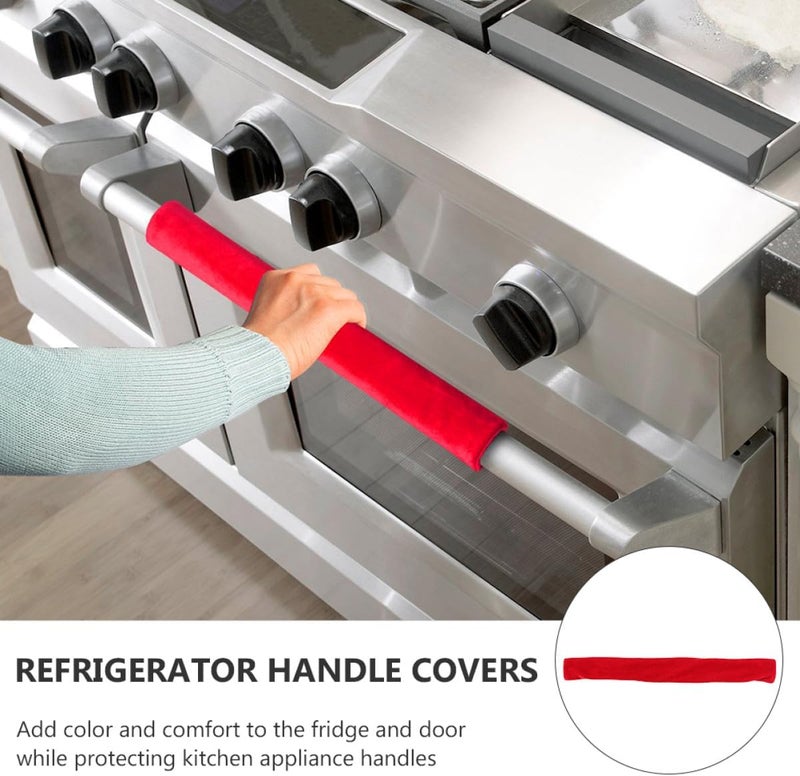 VERDANVERSE 2pcs Refrigerator Door Handle Covers Red Appliance Cloth Protectors for Fridge and Freezer Handles to Prevent Smudges and Stains - Image 3