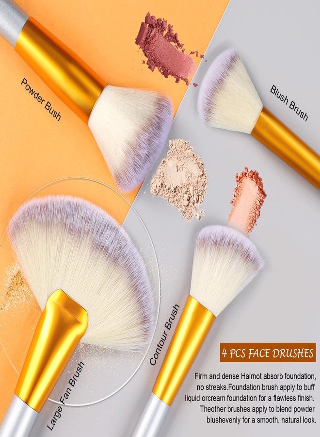 VANDER Makeup Brushes, 24Pcs Premium Synthetic Fiber&Wooden Handle Travel Makeup Brush Set, Foundation Powder Concealers Eye Shadows Blush Make up Brushes for Women, Girl, with Cosmetic Bag, Champagne - Image 4