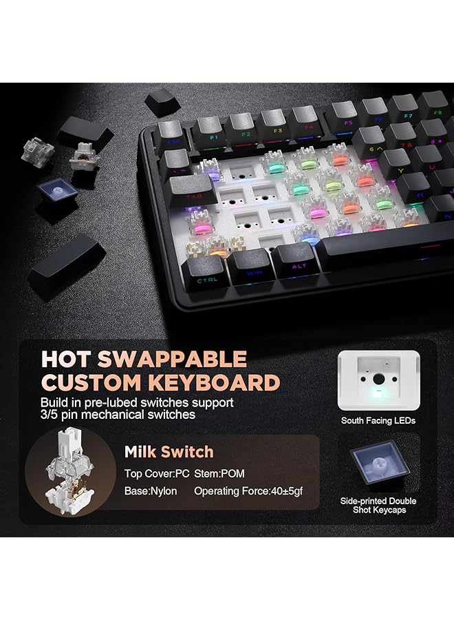 YUNZII B75 Mechanical Wired Keyboard 75% Hot Swap With Knob Rgb Backlit Gasket Gaming Keyboard With Double Shot Pbt Keycaps Cherry Profile Win/Mac (Gradient Black Milk V2 Linear Switch)  - Image 5
