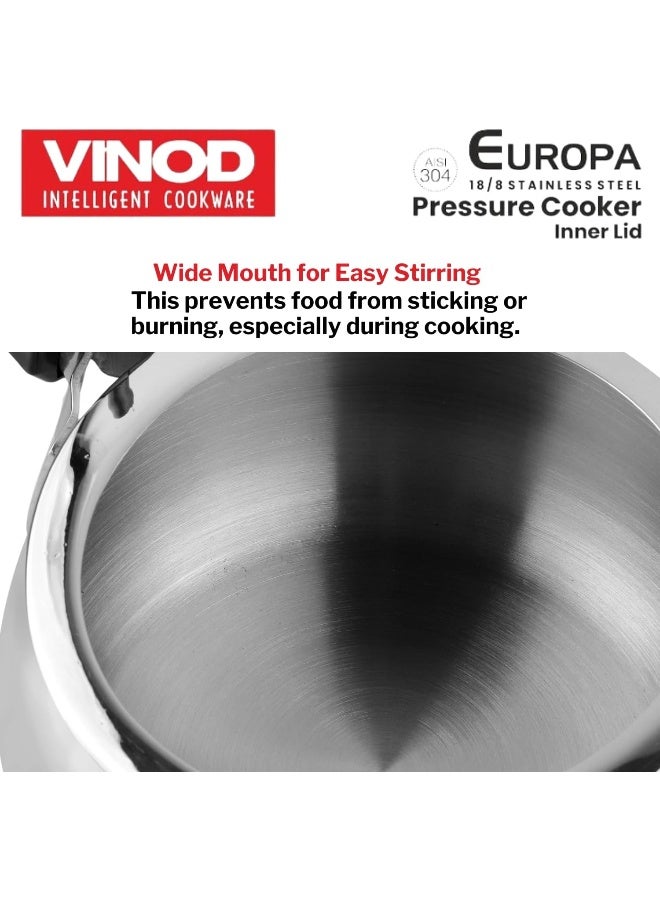 VINOD 3.5Liters Europa Stainless Steel Inner Lid Pressure Cooker - 3.5 Litre | Handi Shape | Sandwich Bottom Cooker | Induction and Gas Base | ISI and CE certified silver - Image 4