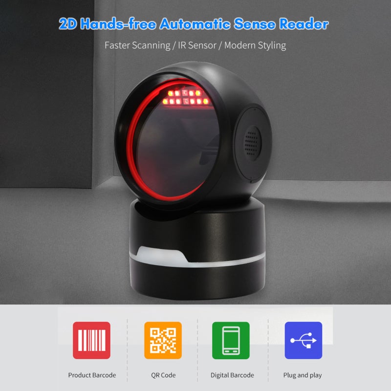 Bisofice Wired Barcode Scanner: Black USB Hands-Free Desktop Design - Super Fast Sensitive Decoding IR Sensor Barcode Scanner for Supermarkets, Retail Stores, Warehouses And More - Image 3