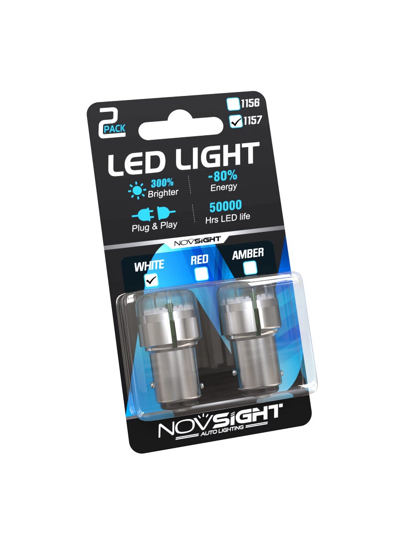 NOVSIGHT NOVSIGHT 1157 LED Bulb, 300% Bright 2357 Daytime Running Light, White 1034 2057 7528 Replacement for RV Camper Light Bulbs, Pack of 2  - Image 1