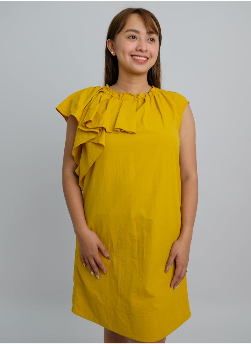 ONLY - Women’s Ruffle Neck Flutter Essential Dress in Tawny Olive - Image 1