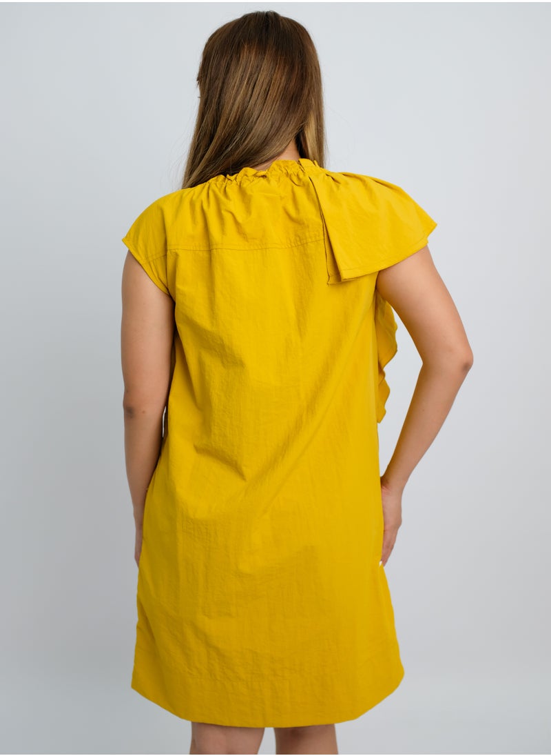 ONLY - Women’s Ruffle Neck Flutter Essential Dress in Tawny Olive - Image 1