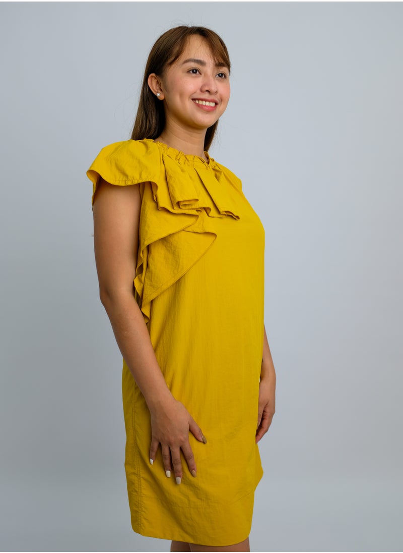 ONLY - Women’s Ruffle Neck Flutter Essential Dress in Tawny Olive - Image 1