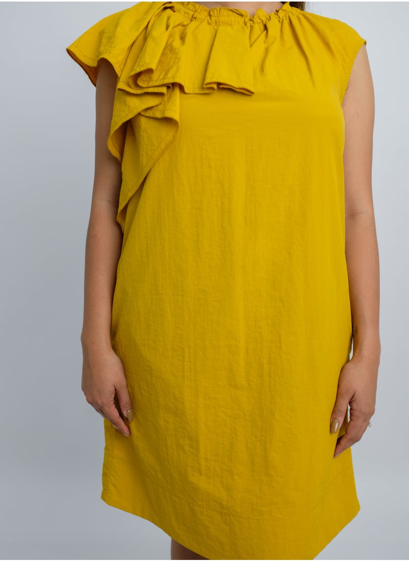 ONLY - Women’s Ruffle Neck Flutter Essential Dress in Tawny Olive - Image 1