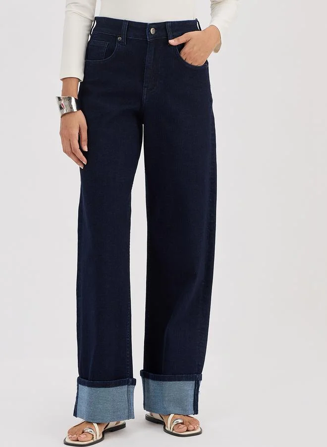 Navy Blue Wide Leg Jeans