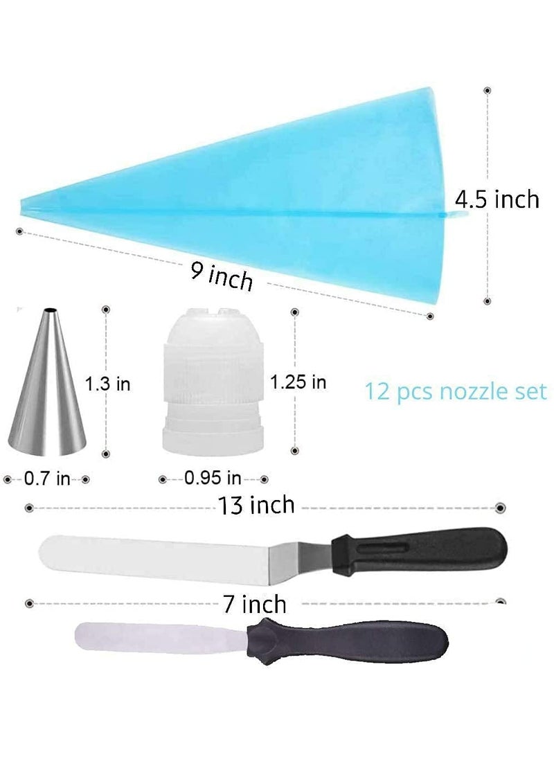 BAKING SET Baking Set Cake Making Turn Table 12 Steel Nozzles Coupler with Piece Frosting Piping Bag 2Pcs Icing Spatula Set and 3 Pieces of Dough Scrapper Cake Decoration Tools and Accessories  - Image 3