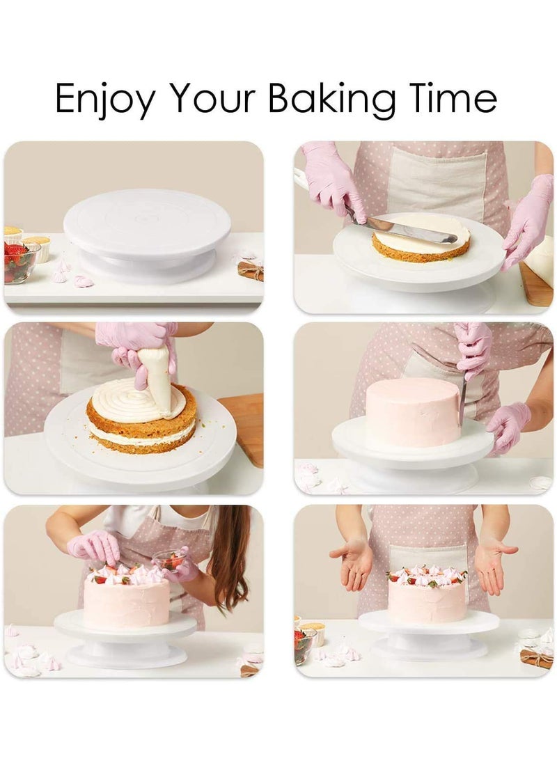 BAKING SET Baking Set Cake Making Turn Table 12 Steel Nozzles Coupler with Piece Frosting Piping Bag 2Pcs Icing Spatula Set and 3 Pieces of Dough Scrapper Cake Decoration Tools and Accessories  - Image 5