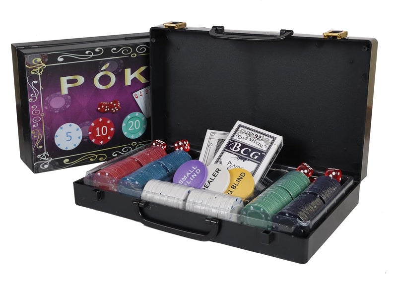 KNK طقم رقائق البوكر مع حقيبة، بطاقات وإكسسوارات - جودة كازينو لليالي الألعاب (300 قطعة من رقائق البوكر) - Image 1