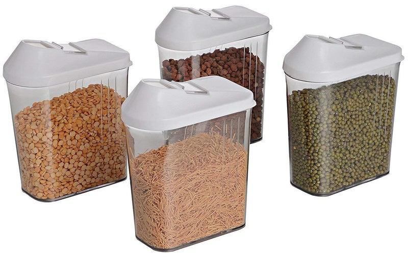 Denique Plastic Kitchen Storage Box for Cereal Spices and Pulses storage container set with lid rice dal namkin 750ml 125 x 72 x 165 Cm Clear and White Pack of 6