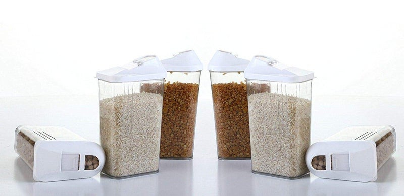 Denique Plastic Kitchen Storage Box for Cereal Spices and Pulses storage container set with lid rice dal namkin 750ml 125 x 72 x 165 Cm Clear and White Pack of 6
