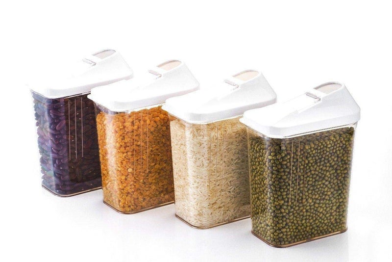 Denique Plastic Kitchen Storage Box for Cereal Spices and Pulses storage container set with lid rice dal namkin 750ml 125 x 72 x 165 Cm Clear and White Pack of 6