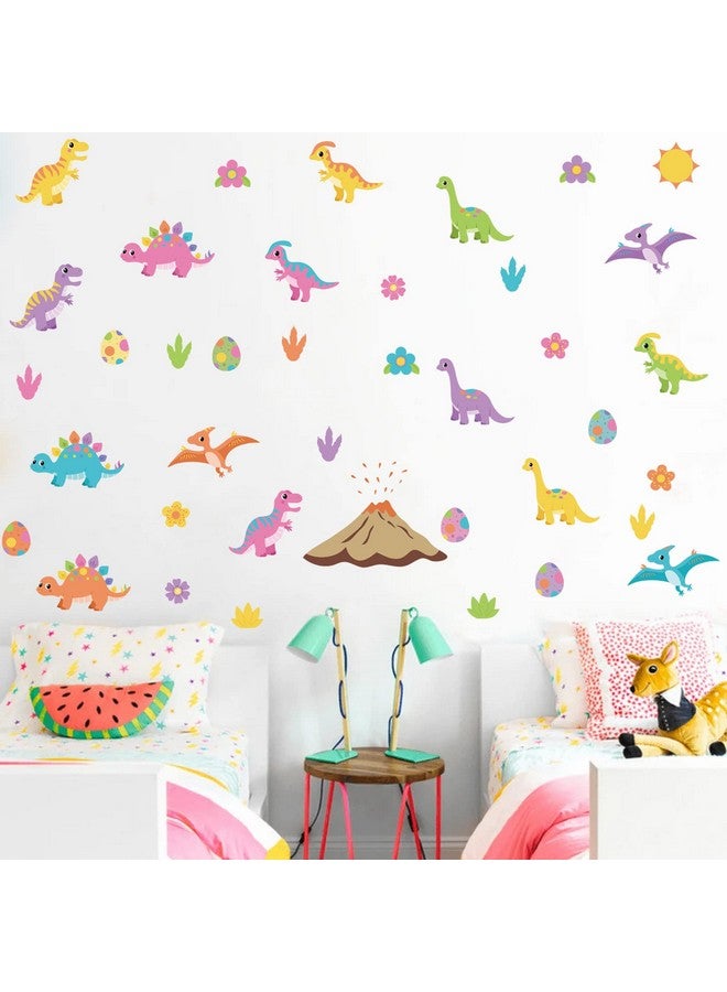 iinuu Cute Colorful Baby Dinosaurs Peel and Stick Wall Decals for Nursery, Girls Bedroom, Daycare - Flowers Stickers, Kids Art Decor - Image 1