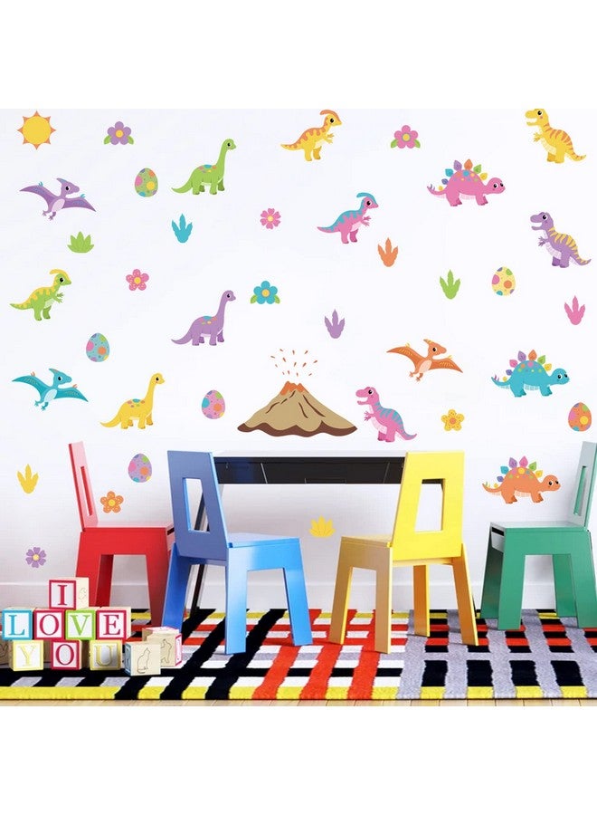 iinuu Cute Colorful Baby Dinosaurs Peel and Stick Wall Decals for Nursery, Girls Bedroom, Daycare - Flowers Stickers, Kids Art Decor - Image 3