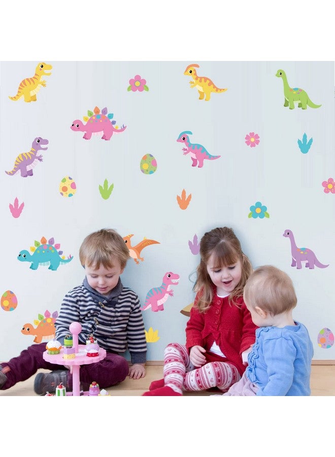 iinuu Cute Colorful Baby Dinosaurs Peel and Stick Wall Decals for Nursery, Girls Bedroom, Daycare - Flowers Stickers, Kids Art Decor - Image 2