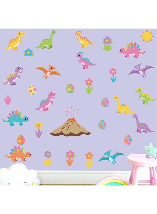 iinuu Cute Colorful Baby Dinosaurs Peel and Stick Wall Decals for Nursery, Girls Bedroom, Daycare - Flowers Stickers, Kids Art Decor - Image 4