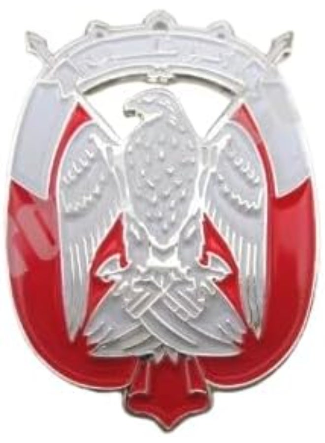 راين ملصق/شعار صقر أبوظبي - تصميم فضي وأحمر، شعار دولة الإمارات العربية المتحدة للهواتف المحمولة، والحواسيب المحمولة، وأجهزة الآيباد، وحقائب الظهر، وجدران المقتنيات، والأبواب، والسيارات، والشاحنات، والدراجات النارية، وثلاجات أجهزة الكمبيوتر المحمولة - Image 1