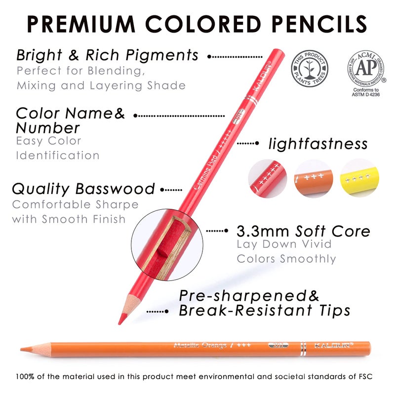 KALOUR Professional Colored Pencils,Set of 300 Colors,Artists Soft Core with Vibrant Color,Ideal for Drawing Sketching Shading,Coloring Pencils for Adults Artists Beginners - Image 2