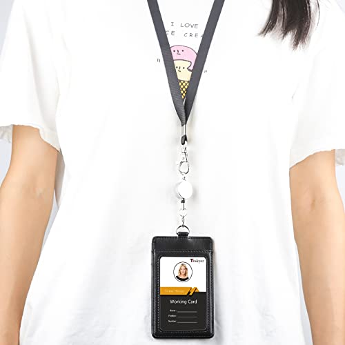 Teskyer Leather Badge Holder with Lanyard and Badge Reel, Retractable Lanyard ID Card Holder for Office School Name Work IDs, Black - Image 4
