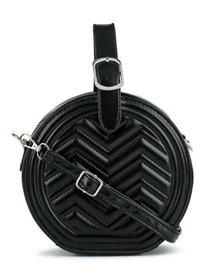 London Rag Black Round Quilted Sling Bag