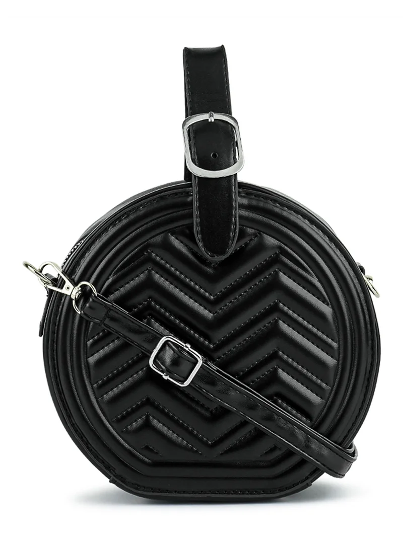 London Rag Black Round Quilted Sling Bag
