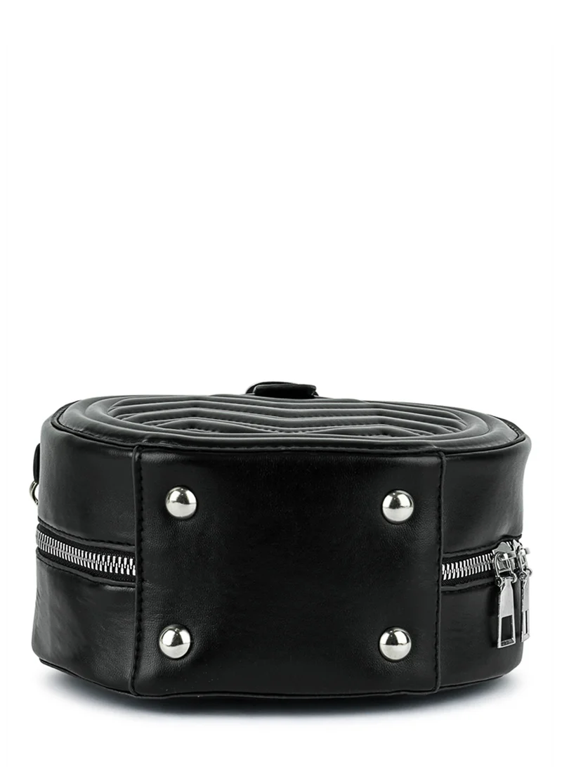 London Rag Black Round Quilted Sling Bag