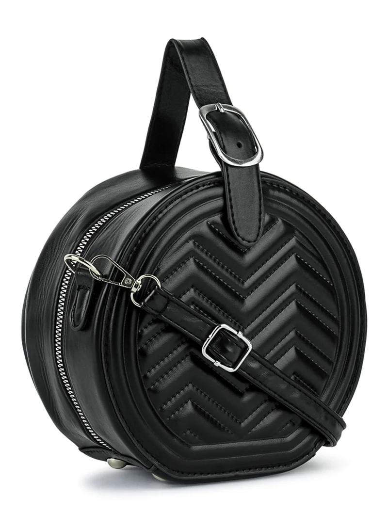 London Rag Black Round Quilted Sling Bag