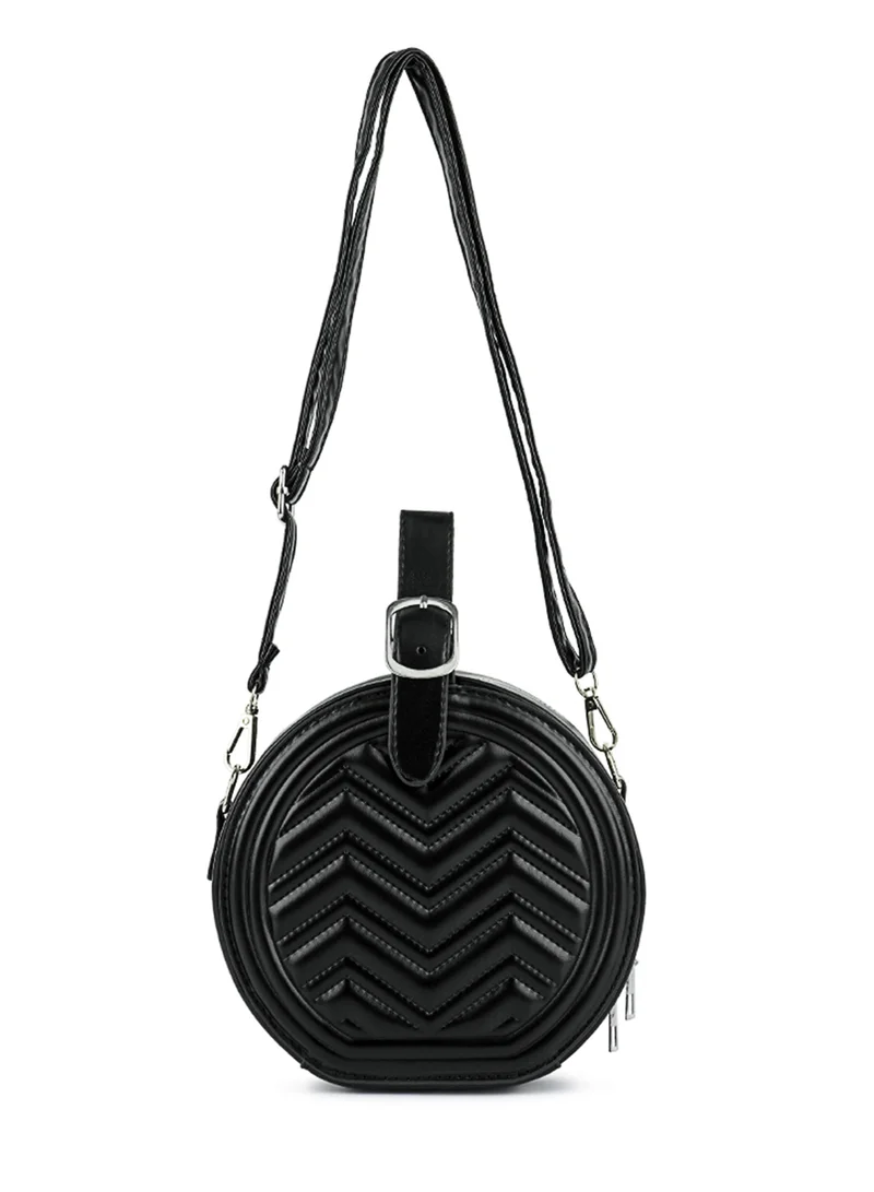 London Rag Black Round Quilted Sling Bag