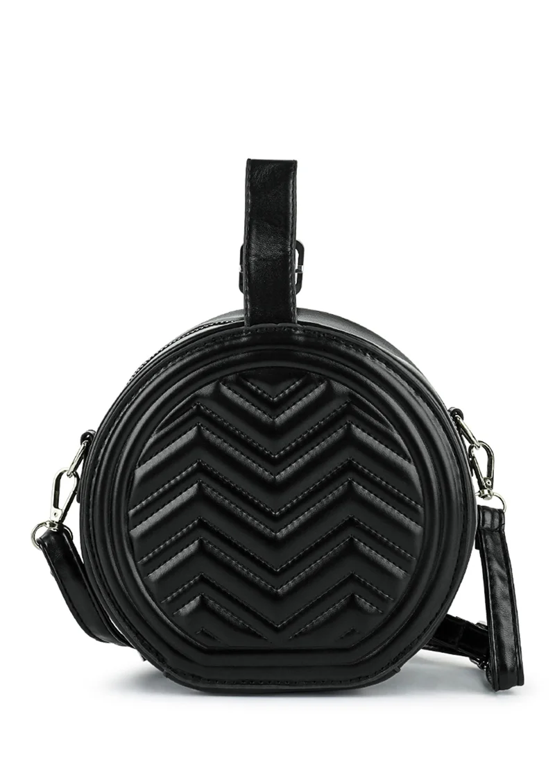 London Rag Black Round Quilted Sling Bag