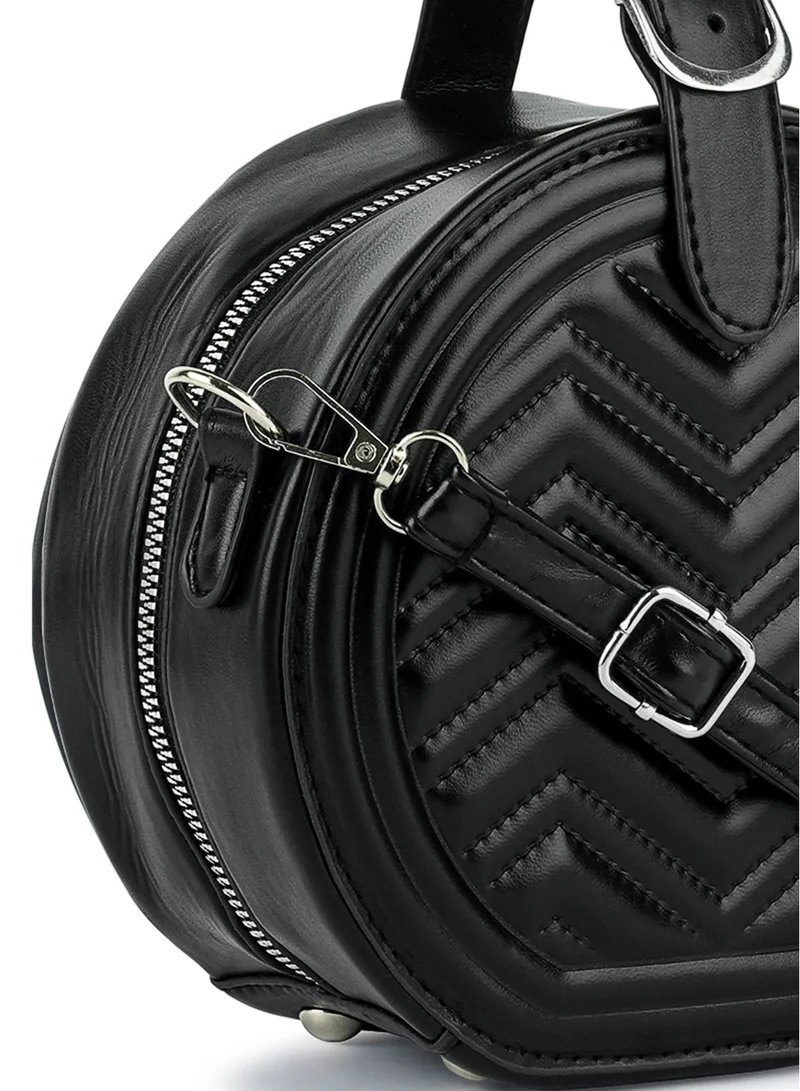 London Rag Black Round Quilted Sling Bag