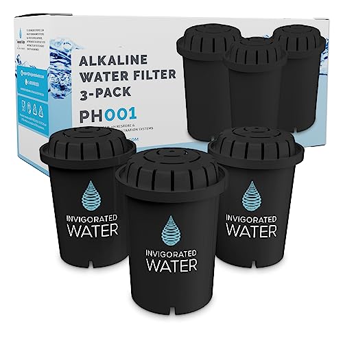 Invigorated Water PH001  Black Alkaline Water Filter  Replacement Filters for All Pitcher  Dispenser Filtration Systems  BPAFree Removes Chlorine Heavy Metals  95 Gallons per Filter 3Pack