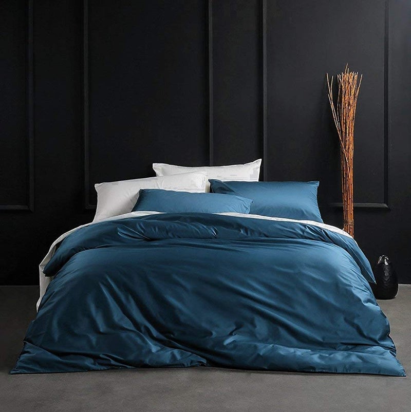 Eikei Solid Color Duvet Cover 120x98inch Luxury Bedding Set 400 Thread Count Egyptian Cotton Long Staple Sateen Weave Breathable Silky Soft Pima Premium Quality Bed Linen Super King Ocean Teal