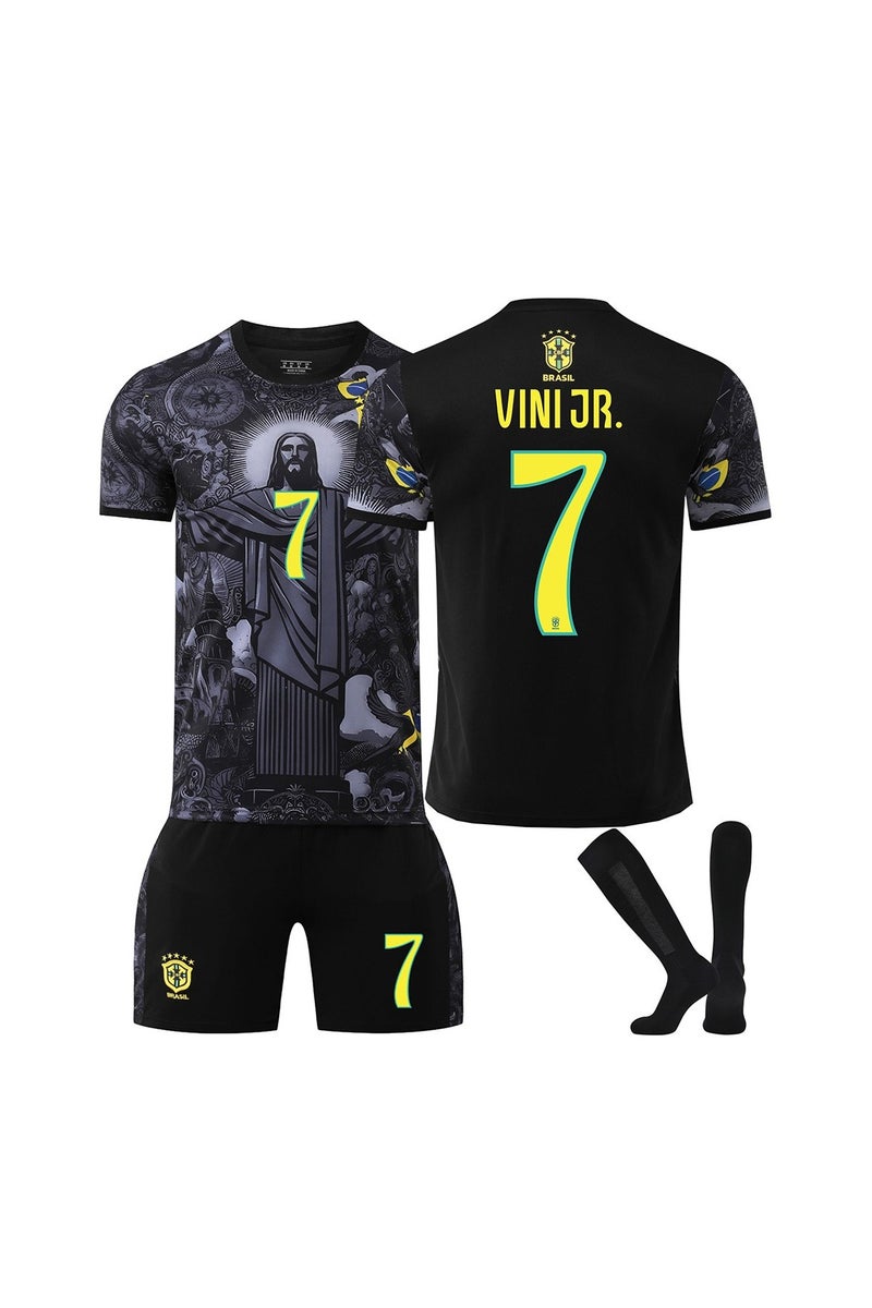 WHITE GAINS A breathable, quick-drying and wear-resistant 3-piece set of No. 7 football jersey specially designed for football enthusiasts and sports people, including a top, shorts, socks - Image 1
