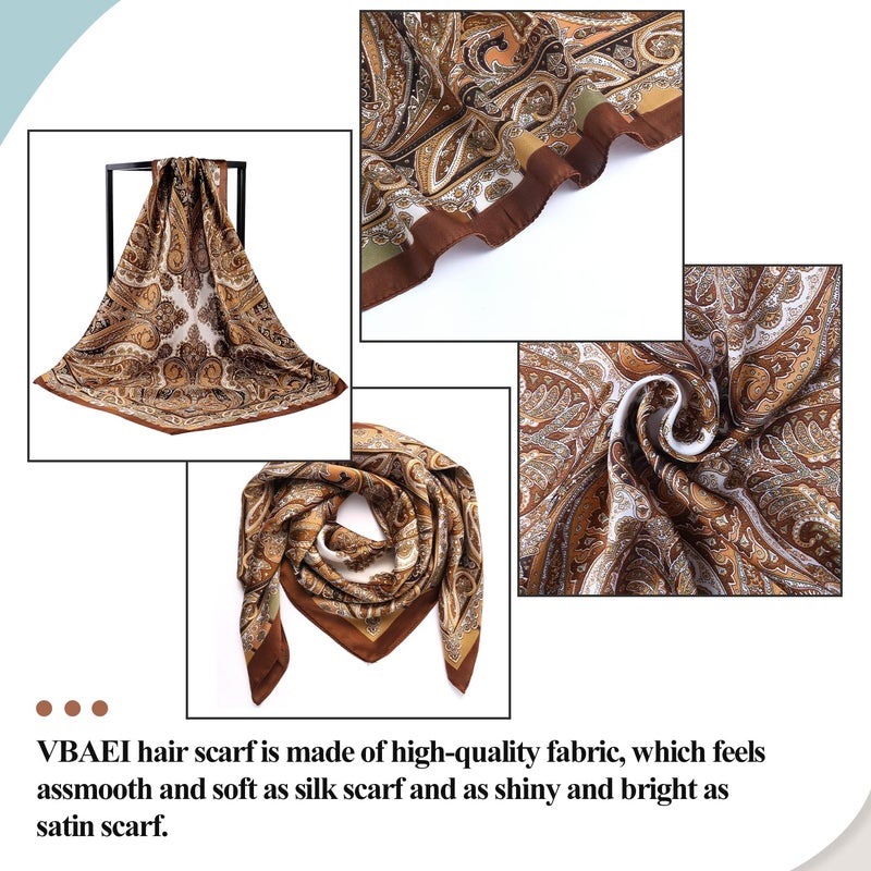 VBAEI 1 Pcs 27.5 Inches Satin Head Scarf Silk Like Hair Scarf Stain Bandana Hair Wrap Neck Scarf for Women(Brown) - Image 2