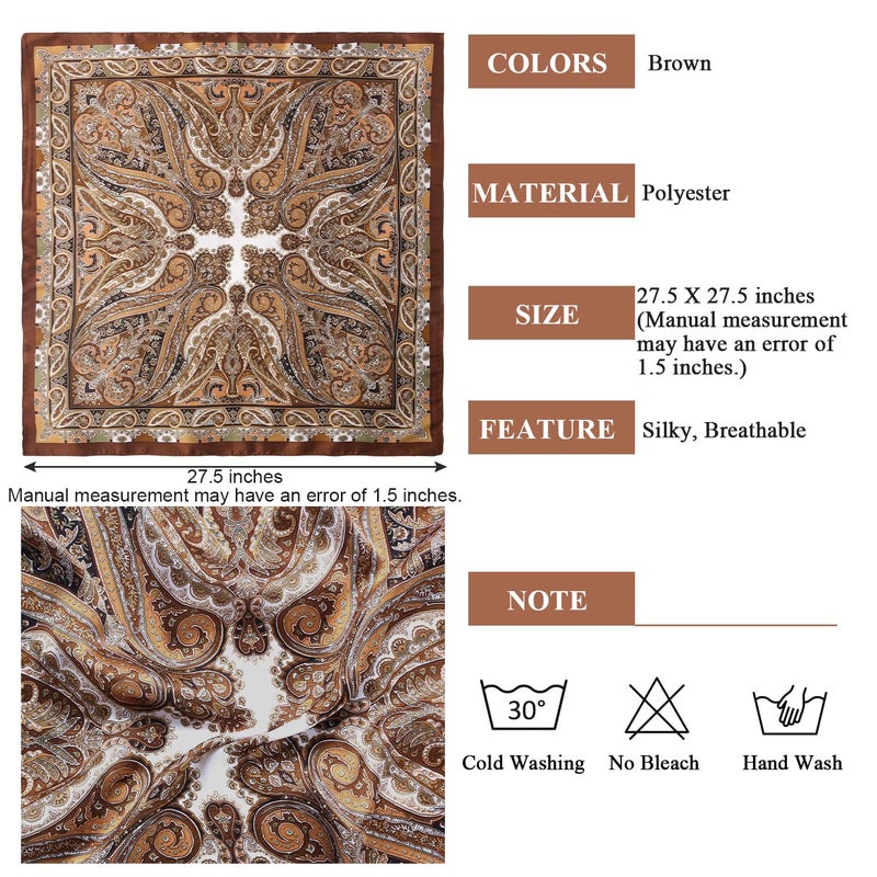 VBAEI 1 Pcs 27.5 Inches Satin Head Scarf Silk Like Hair Scarf Stain Bandana Hair Wrap Neck Scarf for Women(Brown) - Image 3