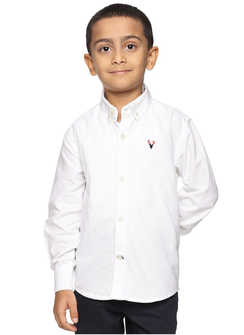 U.S. ELK Boys' Long Sleeve Oxford Dress Shirt | Kids Classic Formal Button Down Shirt | Collared Neck Cotton Shirt - White  - Image 1