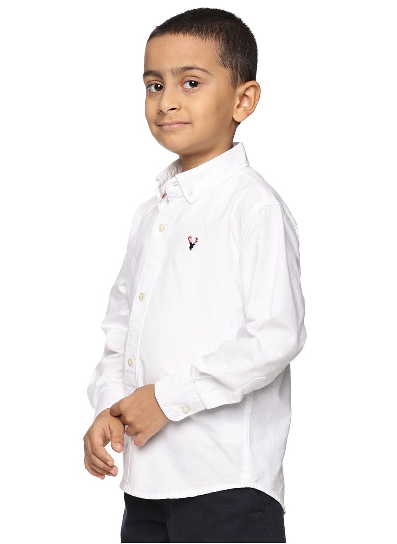 U.S. ELK Boys' Long Sleeve Oxford Dress Shirt | Kids Classic Formal Button Down Shirt | Collared Neck Cotton Shirt - White  - Image 2